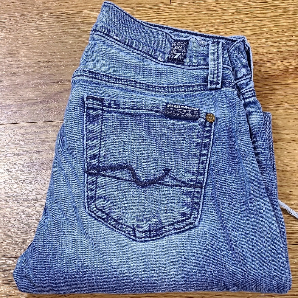 VINTAGE 7 for ALL MANKIND 24x27 STRIGHT DISTROYED STRECH GIRLS JUNIORS JEANS